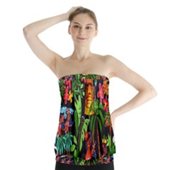 Hawaiian Girls Black Flower Floral Summer Strapless Top