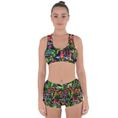 Hawaiian Girls Black Flower Floral Summer Racerback Boyleg Bikini Set