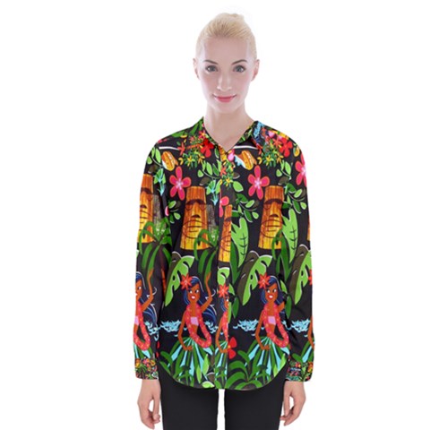 Hawaiian Girls Black Flower Floral Summer Womens Long Sleeve Shirt by Mariart