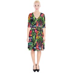 Hawaiian Girls Black Flower Floral Summer Wrap Up Cocktail Dress