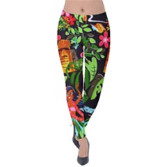 Hawaiian Girls Black Flower Floral Summer Velvet Leggings by Mariart