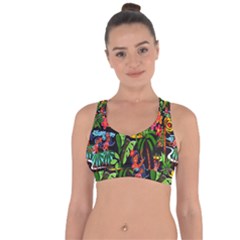 Hawaiian Girls Black Flower Floral Summer Cross String Back Sports Bra