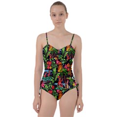 Hawaiian Girls Black Flower Floral Summer Sweetheart Tankini Set