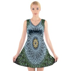 Hipnotic Star Space White Green V-Neck Sleeveless Skater Dress