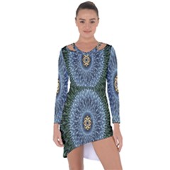 Hipnotic Star Space White Green Asymmetric Cut-Out Shift Dress