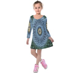 Hipnotic Star Space White Green Kids  Long Sleeve Velvet Dress