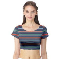 Horizontal Line Blue Green Short Sleeve Crop Top