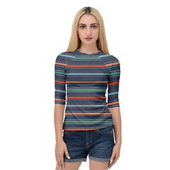 Horizontal Line Blue Green Quarter Sleeve Raglan Tee