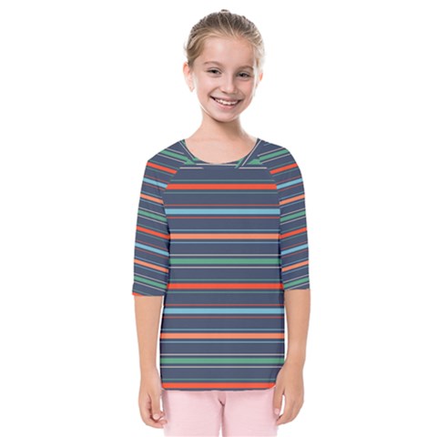 Horizontal Line Blue Green Kids  Quarter Sleeve Raglan Tee by Mariart