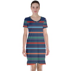 Horizontal Line Blue Green Short Sleeve Nightdress by Mariart