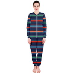 Horizontal Line Blue Green Onepiece Jumpsuit (ladies)  by Mariart