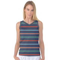 Horizontal Line Blue Green Women s Basketball Tank Top by Mariart