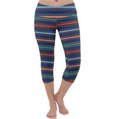 Horizontal Line Blue Green Capri Yoga Leggings