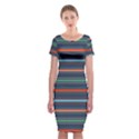 Horizontal Line Blue Green Classic Short Sleeve Midi Dress View1