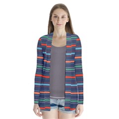 Horizontal Line Blue Green Drape Collar Cardigan