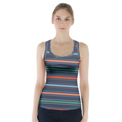 Horizontal Line Blue Green Racer Back Sports Top by Mariart