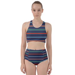 Horizontal Line Blue Green Racer Back Bikini Set