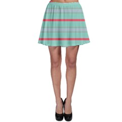 Horizontal Line Blue Red Skater Skirt