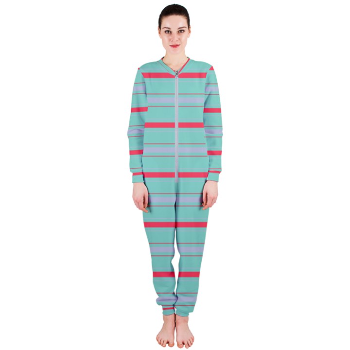 Horizontal Line Blue Red OnePiece Jumpsuit (Ladies) 