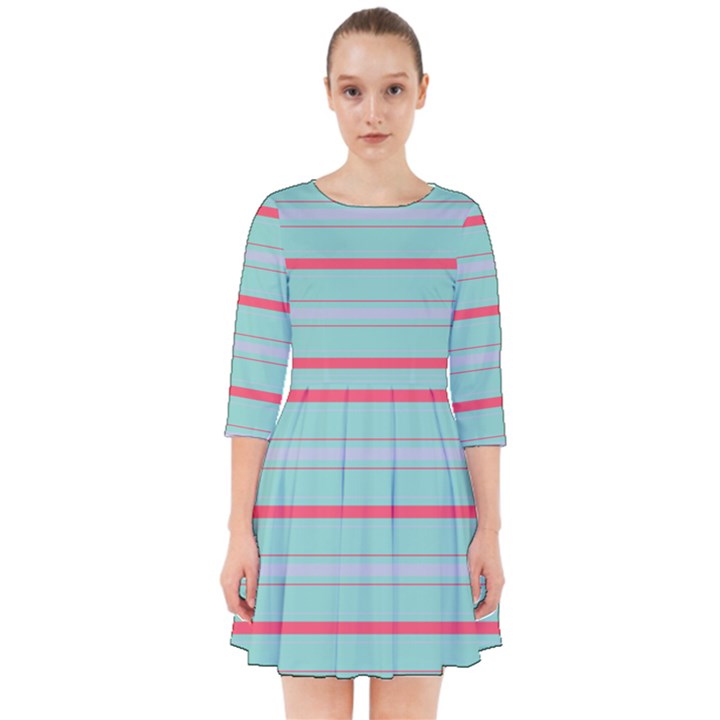 Horizontal Line Blue Red Smock Dress