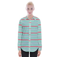 Horizontal Line Blue Red Womens Long Sleeve Shirt