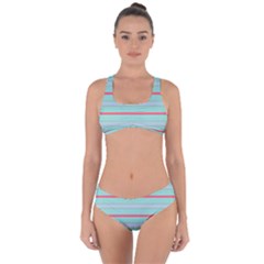 Horizontal Line Blue Red Criss Cross Bikini Set