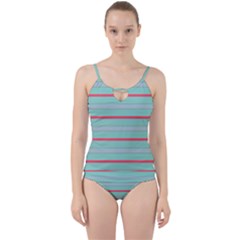 Horizontal Line Blue Red Cut Out Top Tankini Set