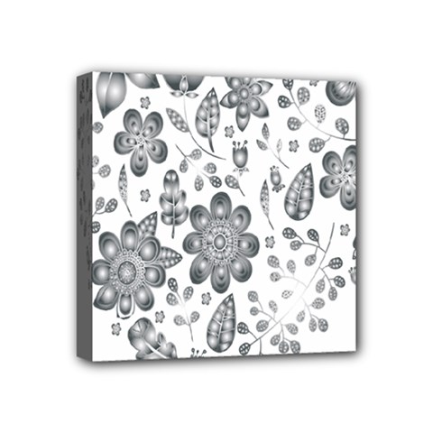 Grayscale Floral Heart Background Mini Canvas 4  X 4 