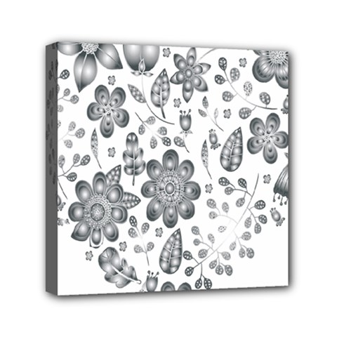 Grayscale Floral Heart Background Mini Canvas 6  X 6 