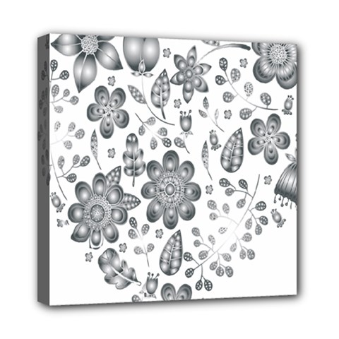 Grayscale Floral Heart Background Mini Canvas 8  X 8 