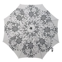 Grayscale Floral Heart Background Hook Handle Umbrellas (large)