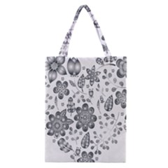 Grayscale Floral Heart Background Classic Tote Bag