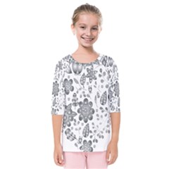 Grayscale Floral Heart Background Kids  Quarter Sleeve Raglan Tee