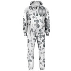 Grayscale Floral Heart Background Hooded Jumpsuit (men)  by Mariart