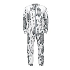 Grayscale Floral Heart Background Onepiece Jumpsuit (kids) by Mariart