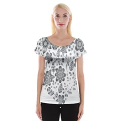 Grayscale Floral Heart Background Cap Sleeve Tops by Mariart