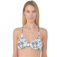 Grayscale Floral Heart Background Reversible Tri Bikini Top