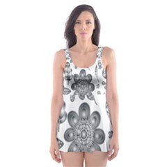 Grayscale Floral Heart Background Skater Dress Swimsuit