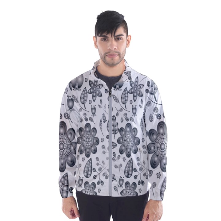 Grayscale Floral Heart Background Wind Breaker (Men)