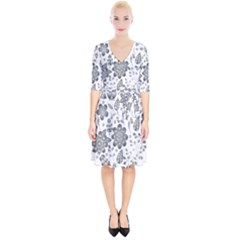 Grayscale Floral Heart Background Wrap Up Cocktail Dress