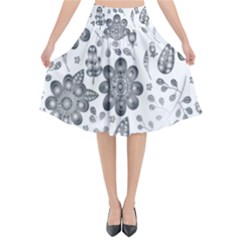 Grayscale Floral Heart Background Flared Midi Skirt by Mariart