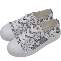 Grayscale Floral Heart Background Kids  Low Top Canvas Sneakers by Mariart