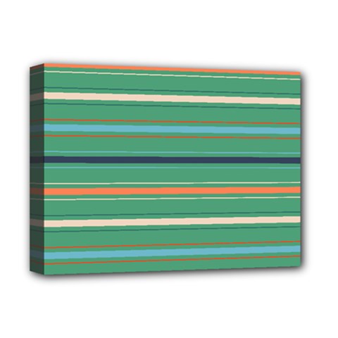 Horizontal Line Green Red Orange Deluxe Canvas 16  X 12   by Mariart