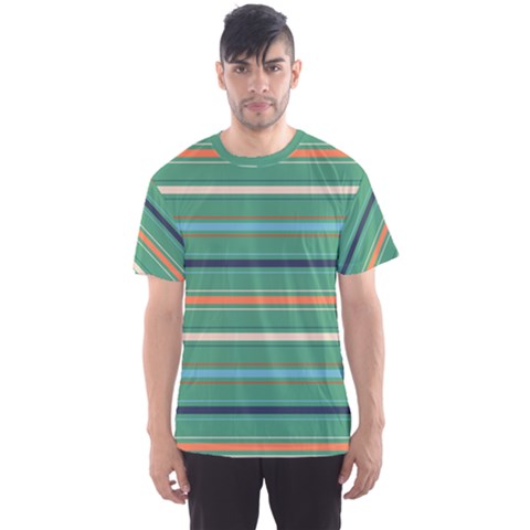 Horizontal Line Green Red Orange Men s Sports Mesh Tee by Mariart