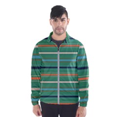 Horizontal Line Green Red Orange Wind Breaker (men) by Mariart