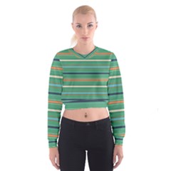 Horizontal Line Green Red Orange Cropped Sweatshirt by Mariart