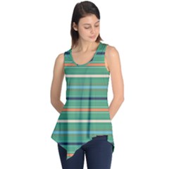 Horizontal Line Green Red Orange Sleeveless Tunic