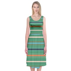 Horizontal Line Green Red Orange Midi Sleeveless Dress by Mariart