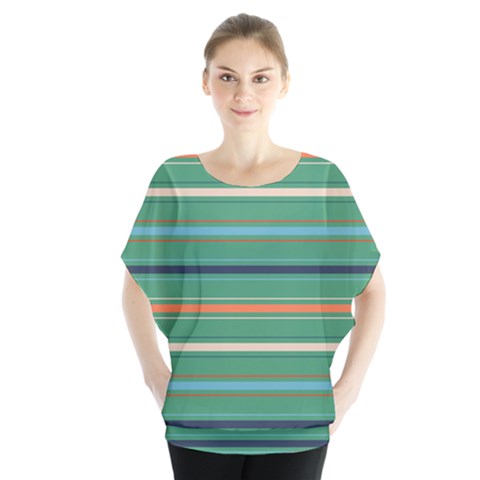 Horizontal Line Green Red Orange Blouse by Mariart