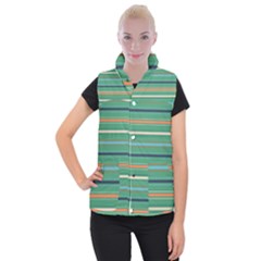 Horizontal Line Green Red Orange Women s Button Up Puffer Vest by Mariart